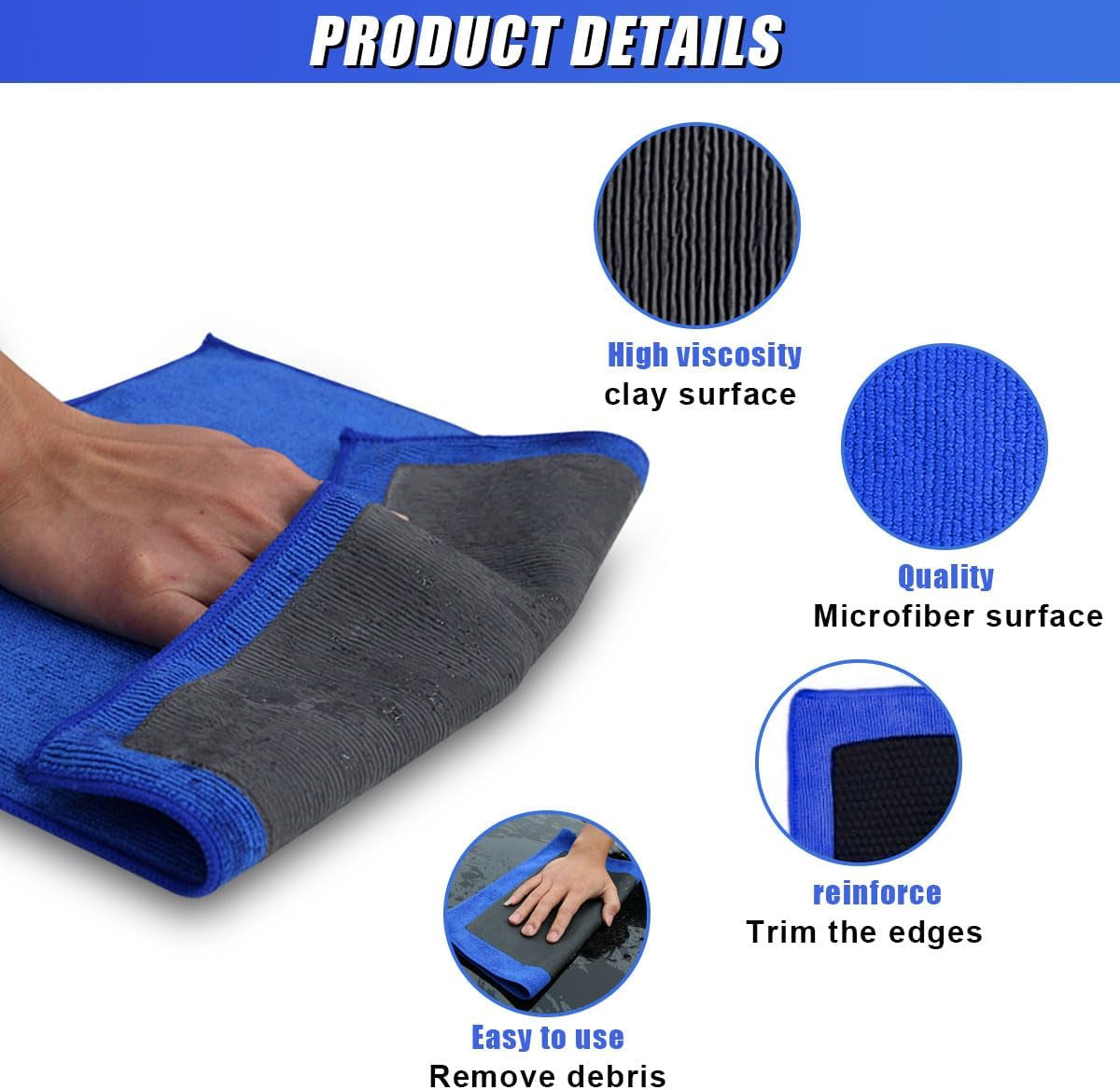 2PCS Clay Bar Towel for Auto Detailing, 12" X 12" Fine Grade Microfiber Car Chamois Towel, No-Scratch DIY Detail Clay Bar Alternative Cloth Mud Strip Cleaner Tool for Cars Detailing (2PCS)